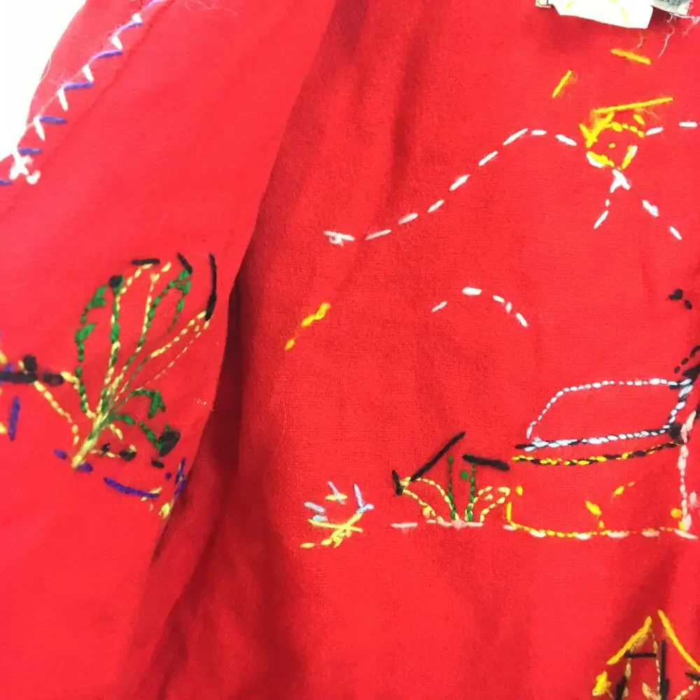 Embroidered Red Wool Jacket Vintage Made in Mexico Agave Horseshoe Sanchez